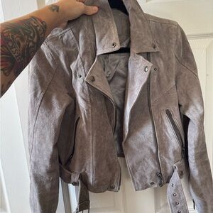 TRADE Blank NYC light grey suede leather jacket